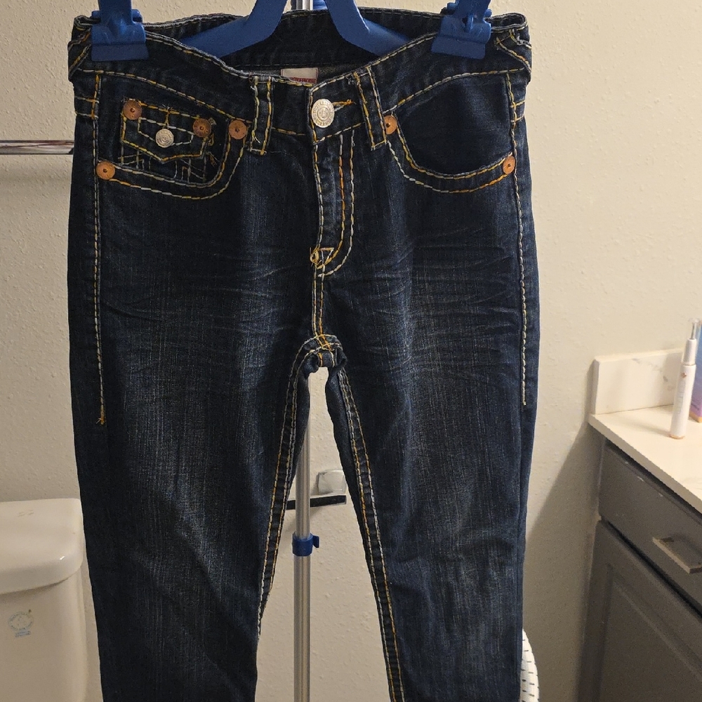 Mens True Religion Blue Straight Jeans with Contrast Stitching! 32x32
